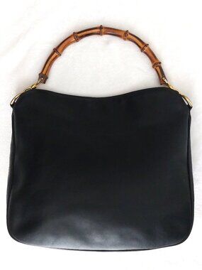 VNTG Gucci Tom Ford Black Leather Bamboo Handle Hobo Shoulder Bag Handbag